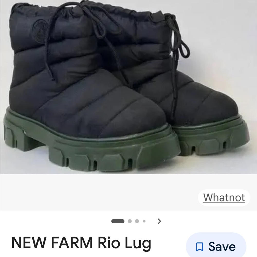 FARM Rio Lug Sole Puffer Boot Black and Green NWT